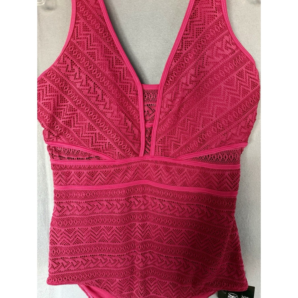 Paramour Pink Crochet Lace One Piece Swimsuit UPF 50+ Cutout‎ Back Fuchsia 0X